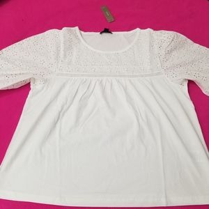 J. Crew Eyelet Yoke Balloon Sleeve White Top xL